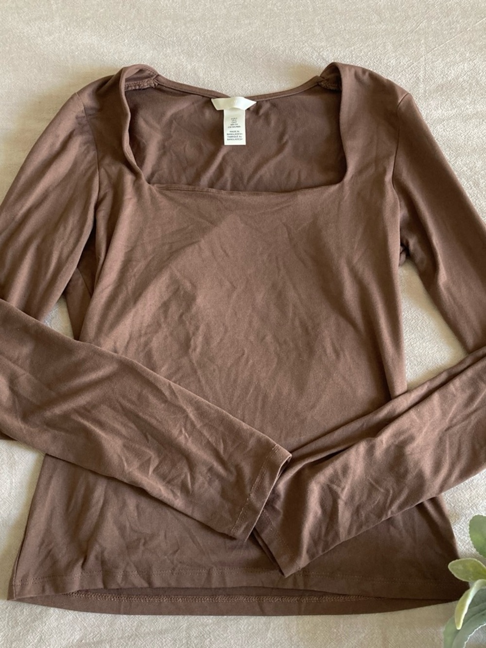 H&M Square Neck Long-Sleeve Top - Brown